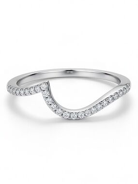Sterling Silver CZ Wave Ring – Modern Open Band Stackable Ring